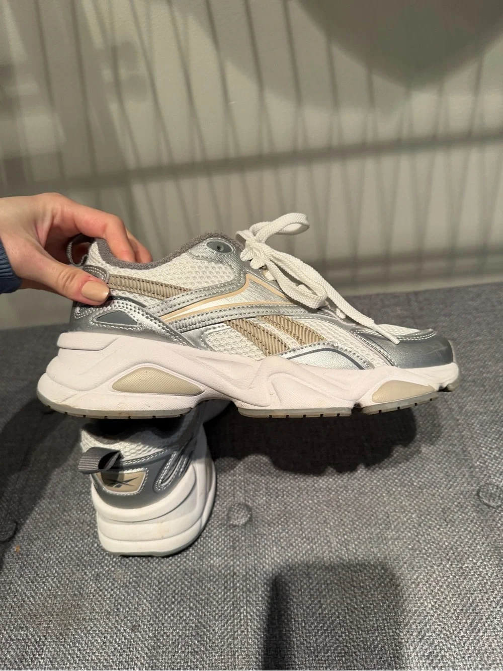 Reebok Women's Chunky Lace-Up Sneakers in White, Silver, Gray